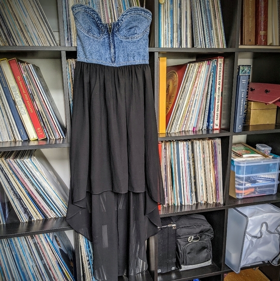 Denim High Low Chiffon Dress - Picture 2 of 5